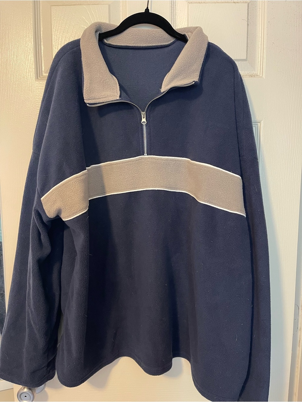 Woman’s Navy Quarter-Zip Fleece Sweater with Cream Accent